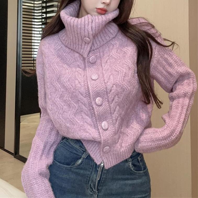 Свитер с высоким воротом для женщин на осень и зиму, мягкий и свободный вязаный свитер с короткими рукавами, ленивый дизайн