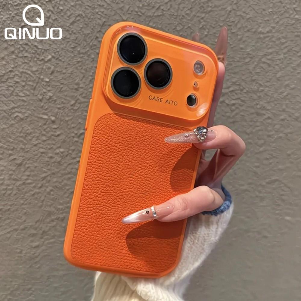 Большое Окно Чехол из Кожи с Текстурой Личи Для Для Iphone 17 16 15 14 Pro Max Защита Камеры Ударопрочный Матовый Жесткий Пластиковый Чехол