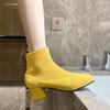 Fashion Spring and Autumn New Square Toe Socks Boots Block Heel Kitten Heel High Heel Knit Plus Size Women Booties