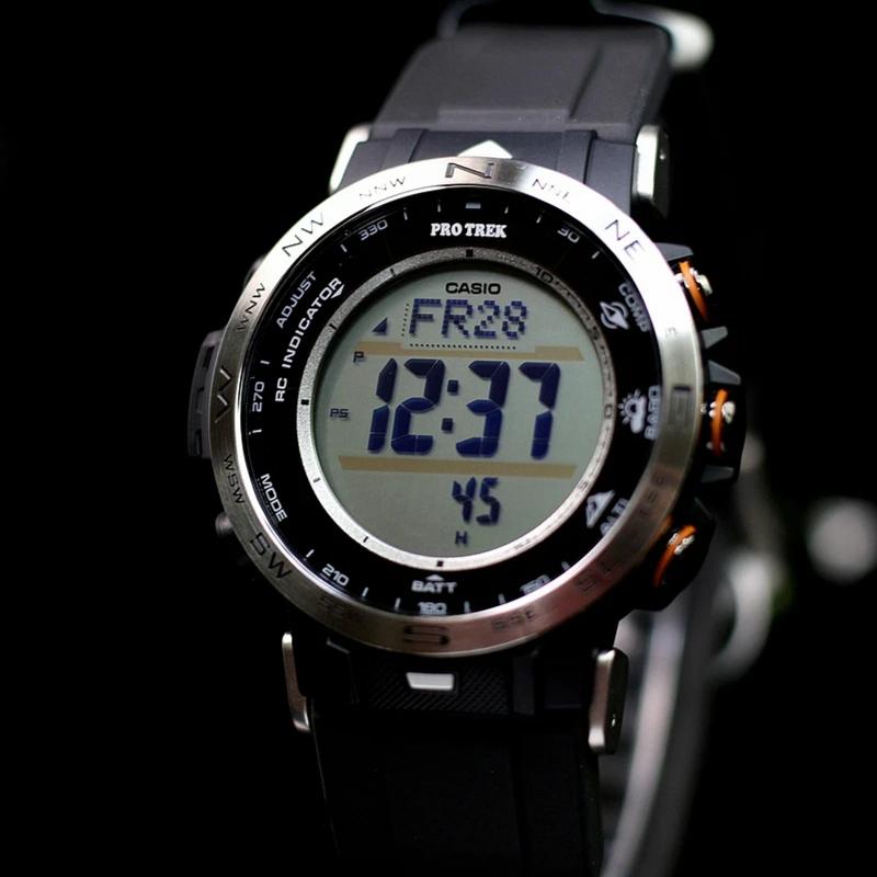 Casio Мужские часы Pro Trek из нержавеющей стали, водонепроницаемость 100 м, цифровые, с будильником, кварцевые, PRW-30-1A