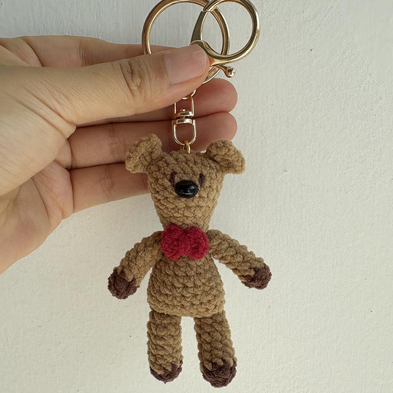 Brown Handmade Crochet Bear Keychain - Cute Amigurumi Animal Bag Charm, Kids Backpack Accessories, Rustic Woodland Gift Decor