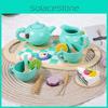 Деревянный детский игровой чайный сервиз с реалистичными чайниками и пирожными для творческой игры на кухне