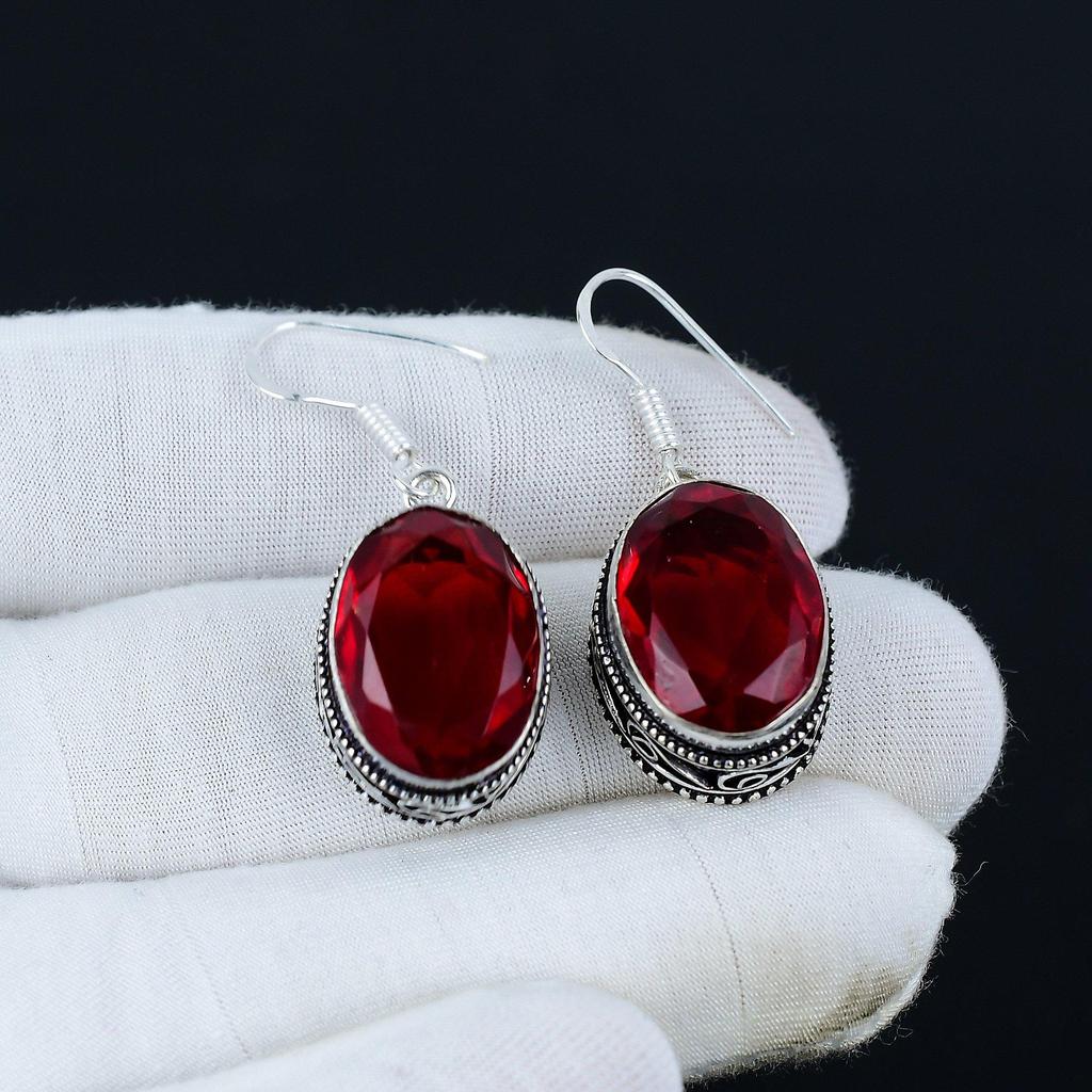 Серьги с красным гранатом, серьги из стерлингового серебра 925 пробы, серьги ручной работы, антикварные серьги, драгоценный камень красный гранат, подарки для матери, украшения для нее