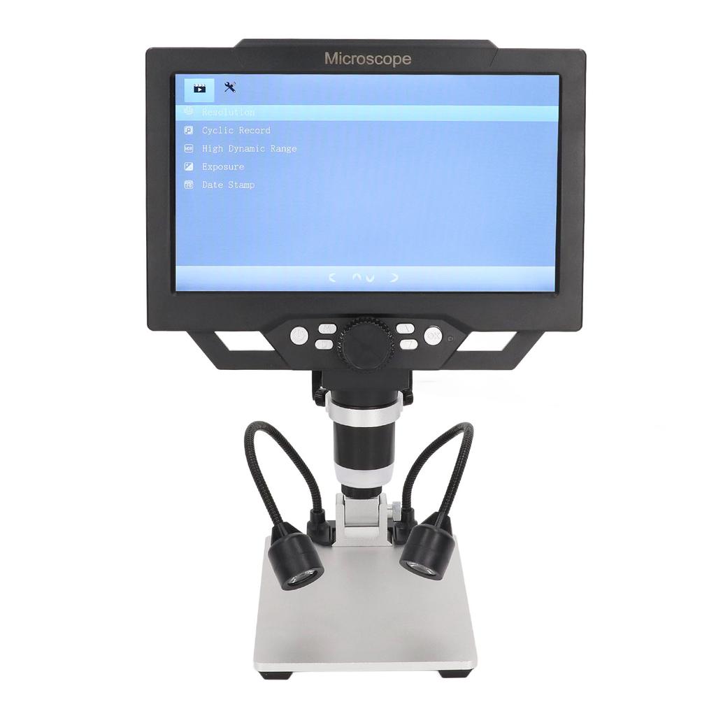 Digital Microscope 12MP 1600X 9in Screen USB Adjustable Bracket Microscope with 8 LED Lights 100‑240V EU Plug