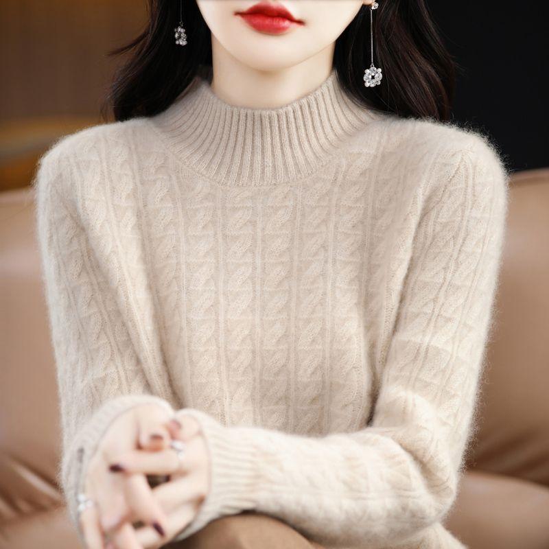 Вязаный свитер с полувысоким воротником для женщин, однотонный, свободный, пуловер для осени и зимы, теплый свитер для женщин