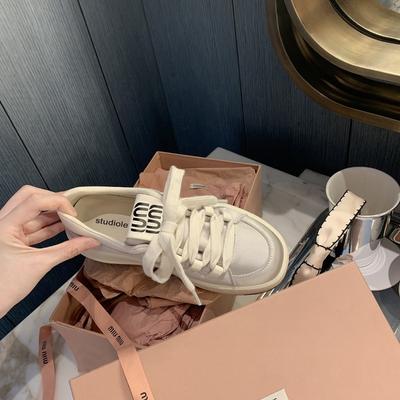 ~ Весеннее чаепитие~ Кремовые атласные туфли на толстой подошве со шнуровкой, увеличивающие рост, повседневные кеды