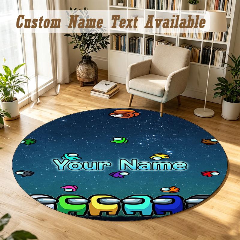 Round Rug Custom NameAmong Us Pattern Non Slip Carpet Home Floor Decor