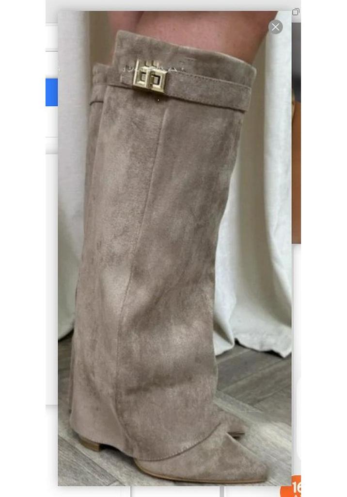 Женские ботильоны большого размера на массивном каблуке с острым носом и металлической пряжкой – Средняя длина, для полной икры