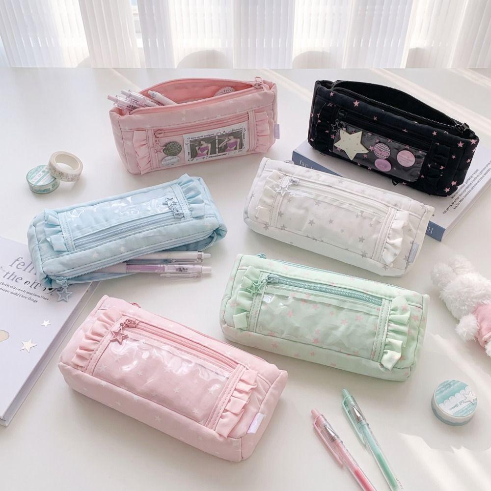 Printed Star Pencil Case Large Capacity Makeup Bag Trendy Pen Organizer School Office Supplies