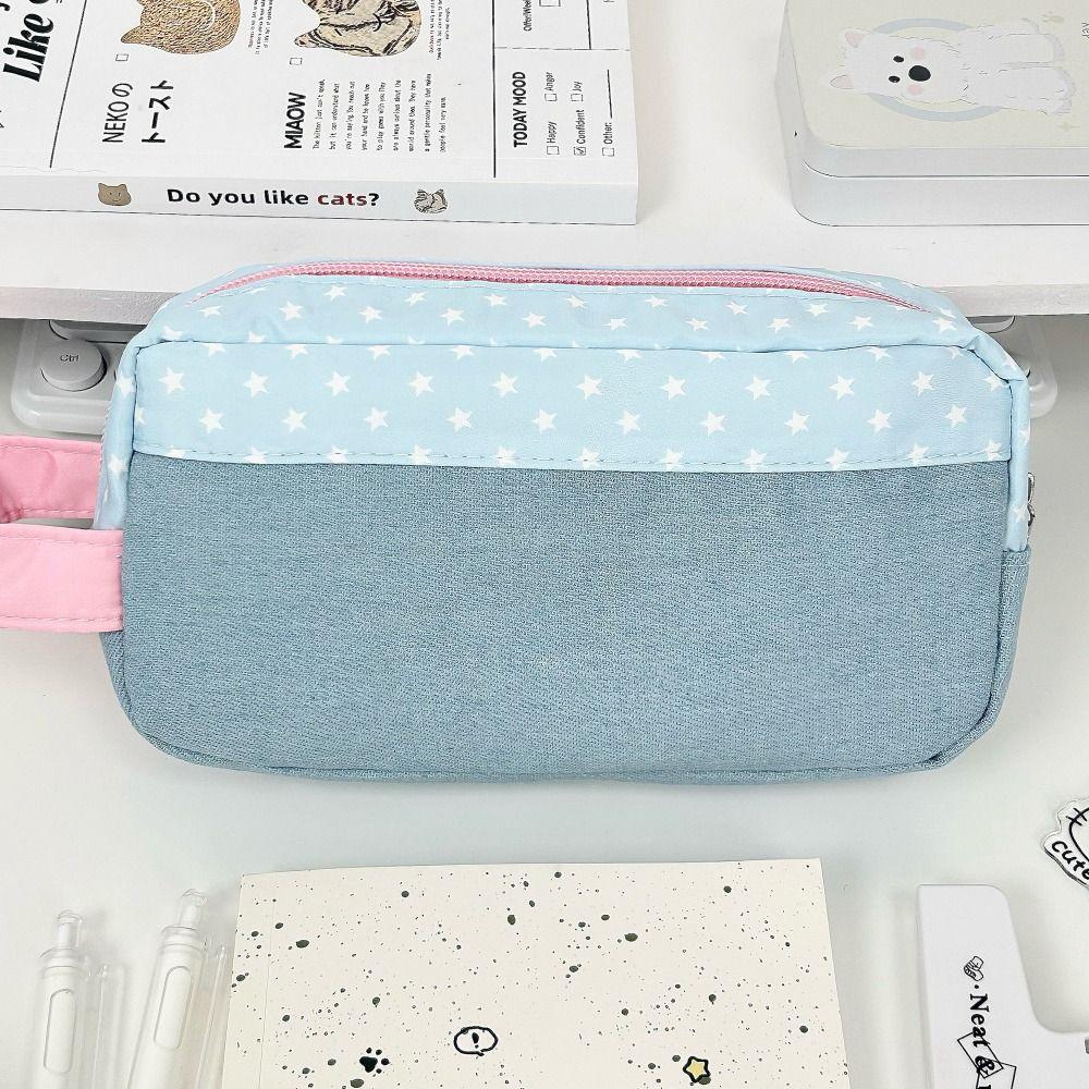 Denim Patchwork Pencil Case Large Capacity Stationery Bag Portable Pen Bag  School Office