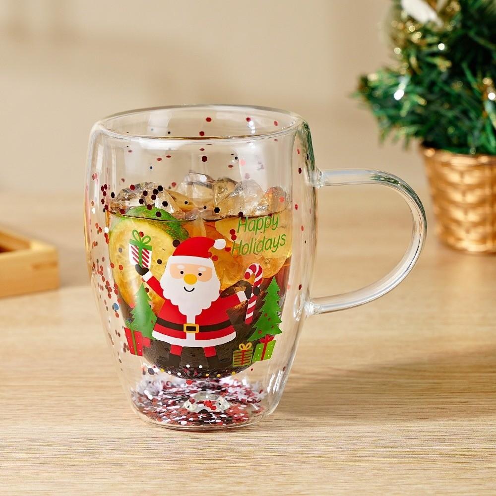 Deer Christmas Wine Glass Snowman Santa Clear Glass Christmas Art Cup Coffee Enthusiasts