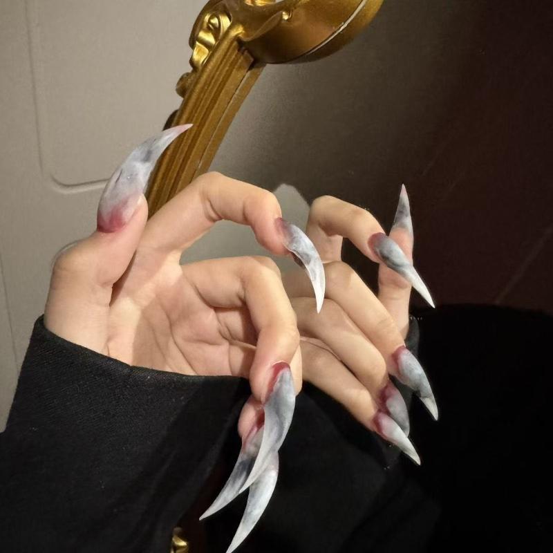 140 шт./коробка Короткие изогнутые стилетные ногти Двойная форма для наращивания ногтей 3D Кошачий коготь Скульптурные акриловые ногти Полное покрытие Формы