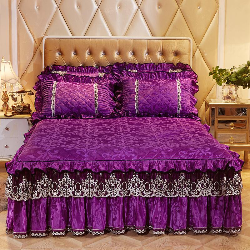 Однотонный бархатный стеганый покрывало на кровать King Size, утолщенное плюшевое, защитная накидка-юбка для кровати, мягкое, комфортное