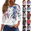 Women's Fashion Casual Round Neck 3/4 Sleeve Loose Printed T-Shirt Ladies Top