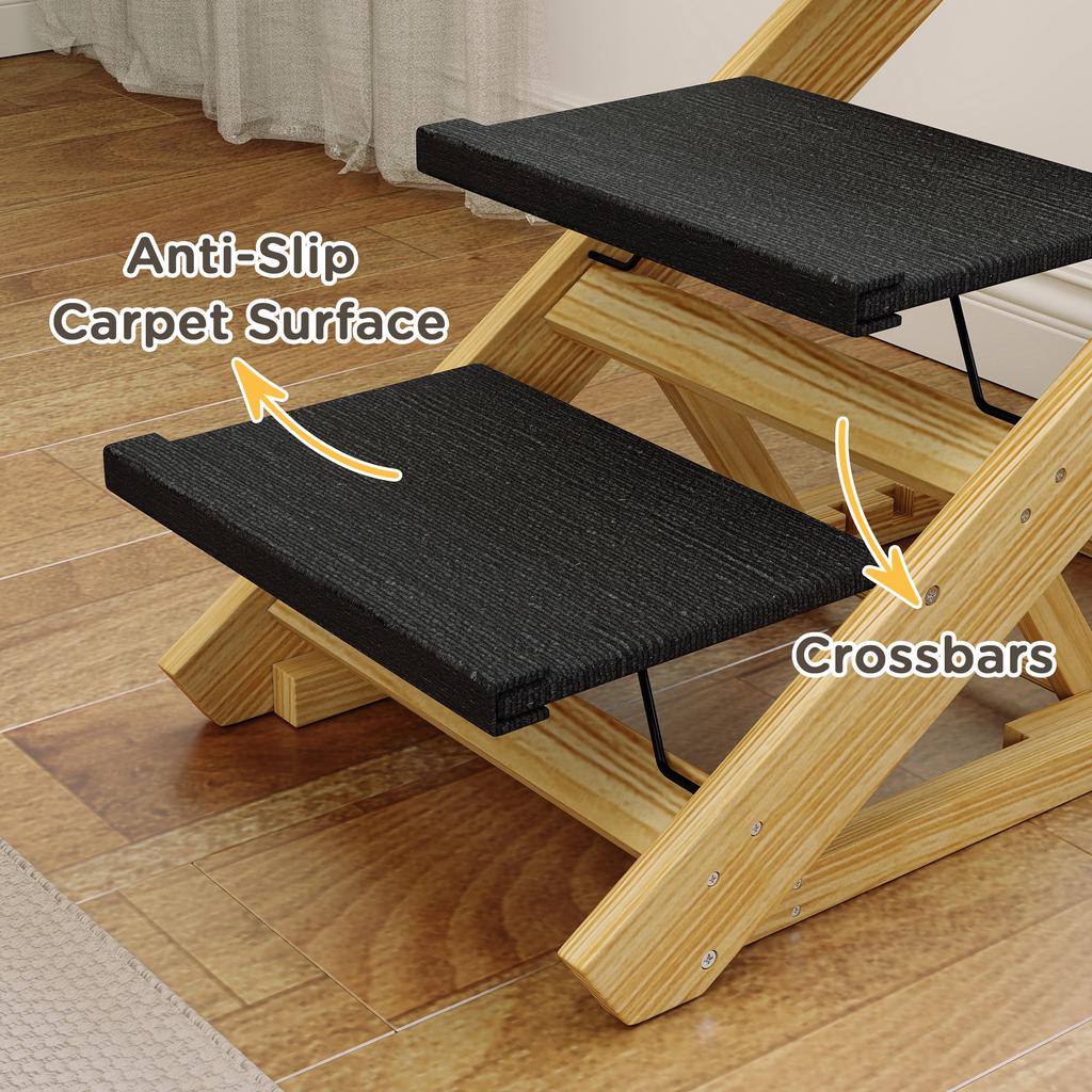 Adjustable Dog Steps Dog Ramp, 3-Step Non-slip Pet Stairs for Medium Sized Dogs, Foldable Dog Stairs for Bed Sofa