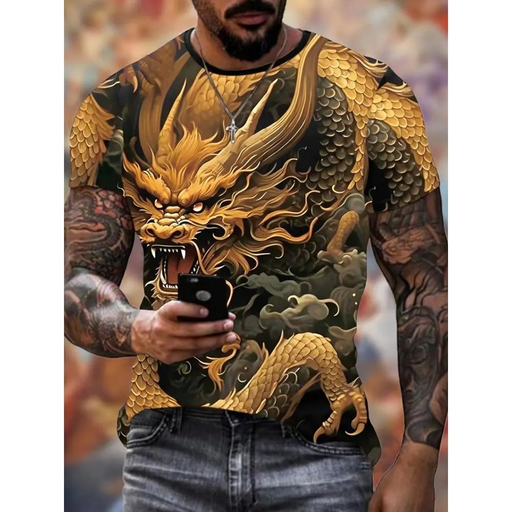 Мужская футболка с принтом 3D-дракона, летняя уличная повседневная одежда с круглым вырезом и коротким рукавом, футболки, топы, модная футболка Harajuku oversize