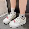 Women Platform Jogging Sports Shoes Comfortable Breathable Cross Lacing Chunky Sneakers Round Head Middle Heel Flat Trainers