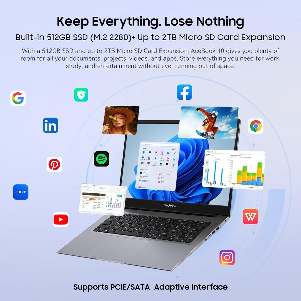 Blackview Ноутбук AceBook 10 18.5" Intel Pentium Silver N6000 16 ГБ DDR4+512 ГБ SSD Windows 11 Pro Полнофункциональный USB-C WiFi 6