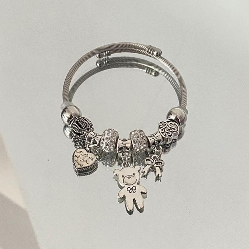 Антикварный браслет с подвесками из бисера, подвеска в виде медведя, сердца, любовь, регулируемый браслет, женский подарок в виде ювелирных изделий своими руками