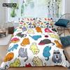 Home Living Luxury Cut Cat Print 2/3Pcs Duvet Cover Set Pillowcase Queen Size and King Size Kids Bedding Set EU/US/AU Size