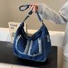Popular  Niche Design Denim Bag Commuting Class Large Capacity Light Luxury French Shoulder Bag Tote Bag