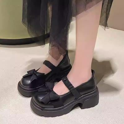 Новые весенне-летние туфли Мэри Джейн на платформе из маленькой кожи, женские туфли на высоком каблуке с юбочным бантом, толстый документальный каблук