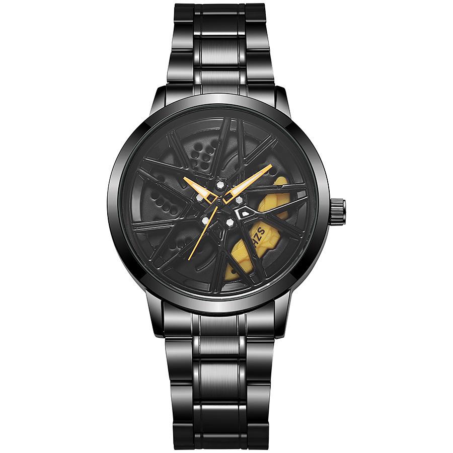 Hollow Creative Black Technology Men'S Steel Belt Watch Inner Ring Rotatable Watch Quartz Watch