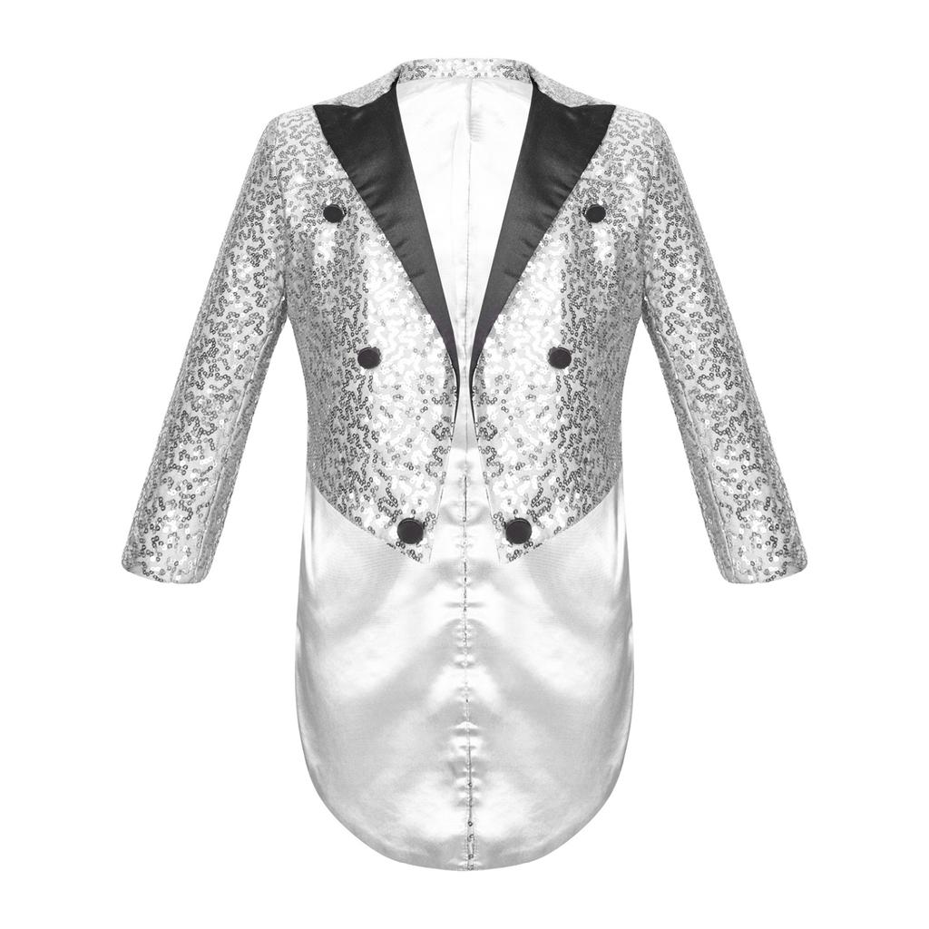 Детский фрак с блестками для мальчиков, детские костюмы джентльмена, блейзер для магических представлений, официальный костюм, свадебное платье для мальчика, пальто