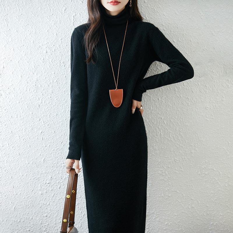 Women Sweater Dress 100% Wool MODERN NEW SAGA Turtleneck Knit Long Pullover Winter Jumpers Wool Long Dress Female