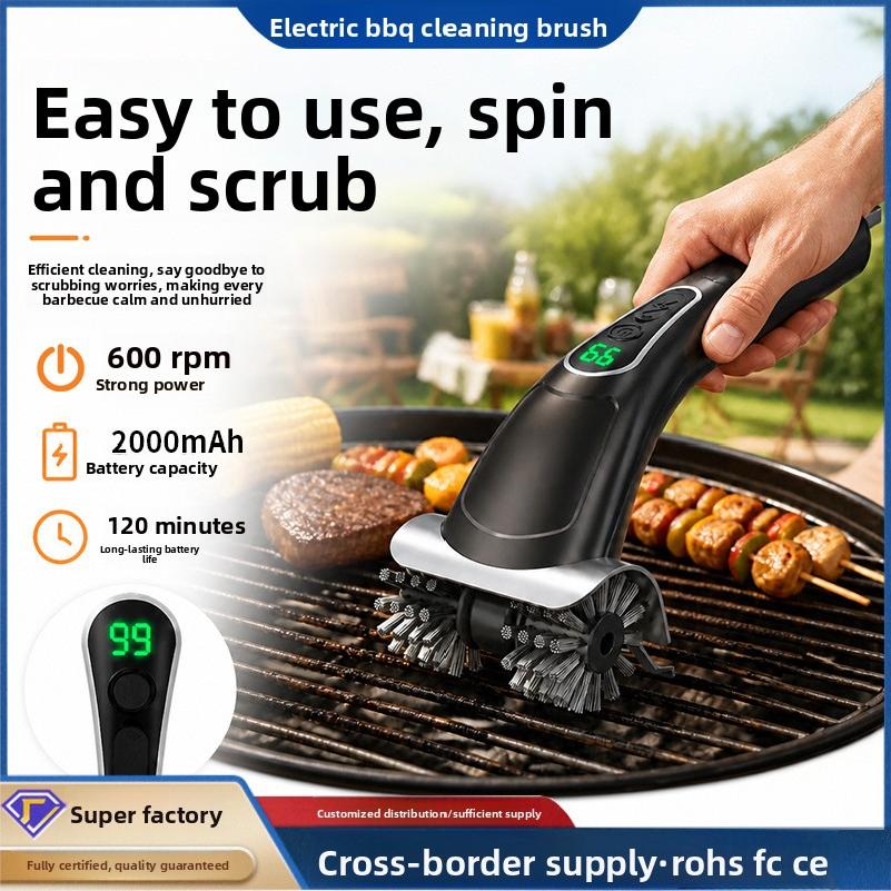electric barbecue brush, stainless steel wire roller, rechargeable double-headed cleaning brush, outdoor barbecue grill cleaning