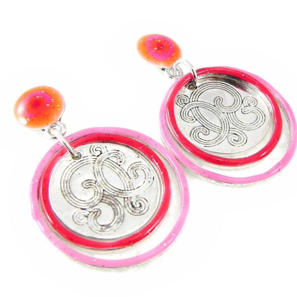 NOA [H1913] - Designer Earrings 'Acapulco' Red Pink