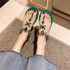 Fashion Summer 2024 Flat Rubber Sandals for Woman Women's Shoes No Heel Crystal Diamond Footwear Rhinestones Green Korea Sandal Designer
