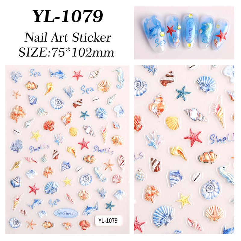 1 лист наклейки для ногтей в океанском стиле, летние морские звезды, медузы, ракушки, наклейка для ногтей, тисненая декорация, принадлежности для нейл-арта, салон маникюра