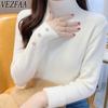 VEZFAA Women's Fashion Casual Fall Winter Solid Color Print Long Sleeve Half Turtleneck Sweaters