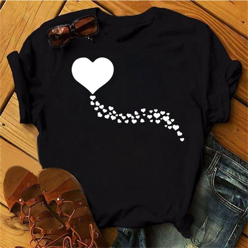 Maycaur Woman Star Moon Print Harajuku Летние футболки Повседневная футболка с круглым вырезом и коротким рукавом Женская черная футболка Прямая поставка