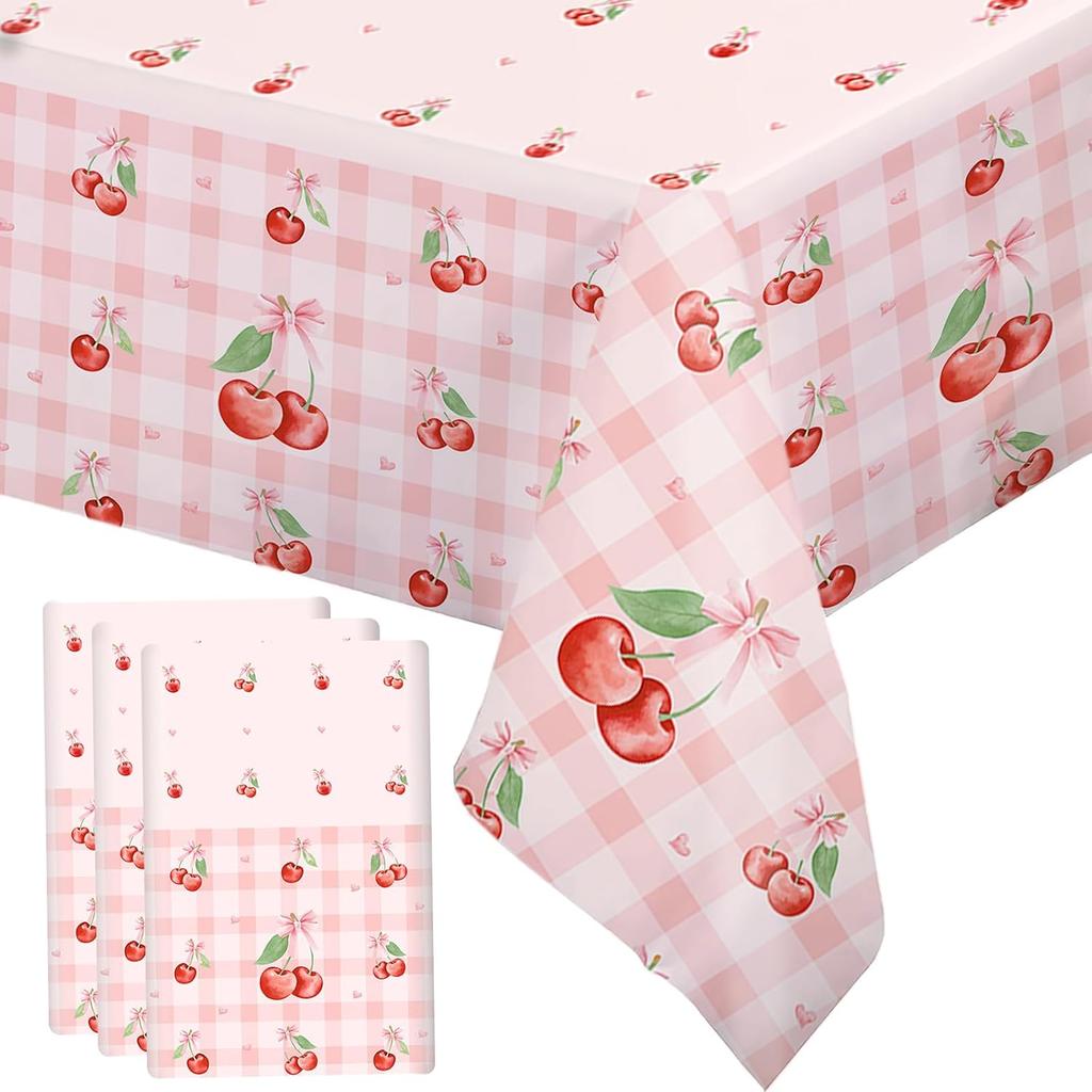 MEHOFOND 3 Pcs Pink Bow Baby Shower Table Cloth, Floral Coquette Sweet Girl Baby Shower Party Disposable Tablecloths Decorations, 108 x 54 Inch