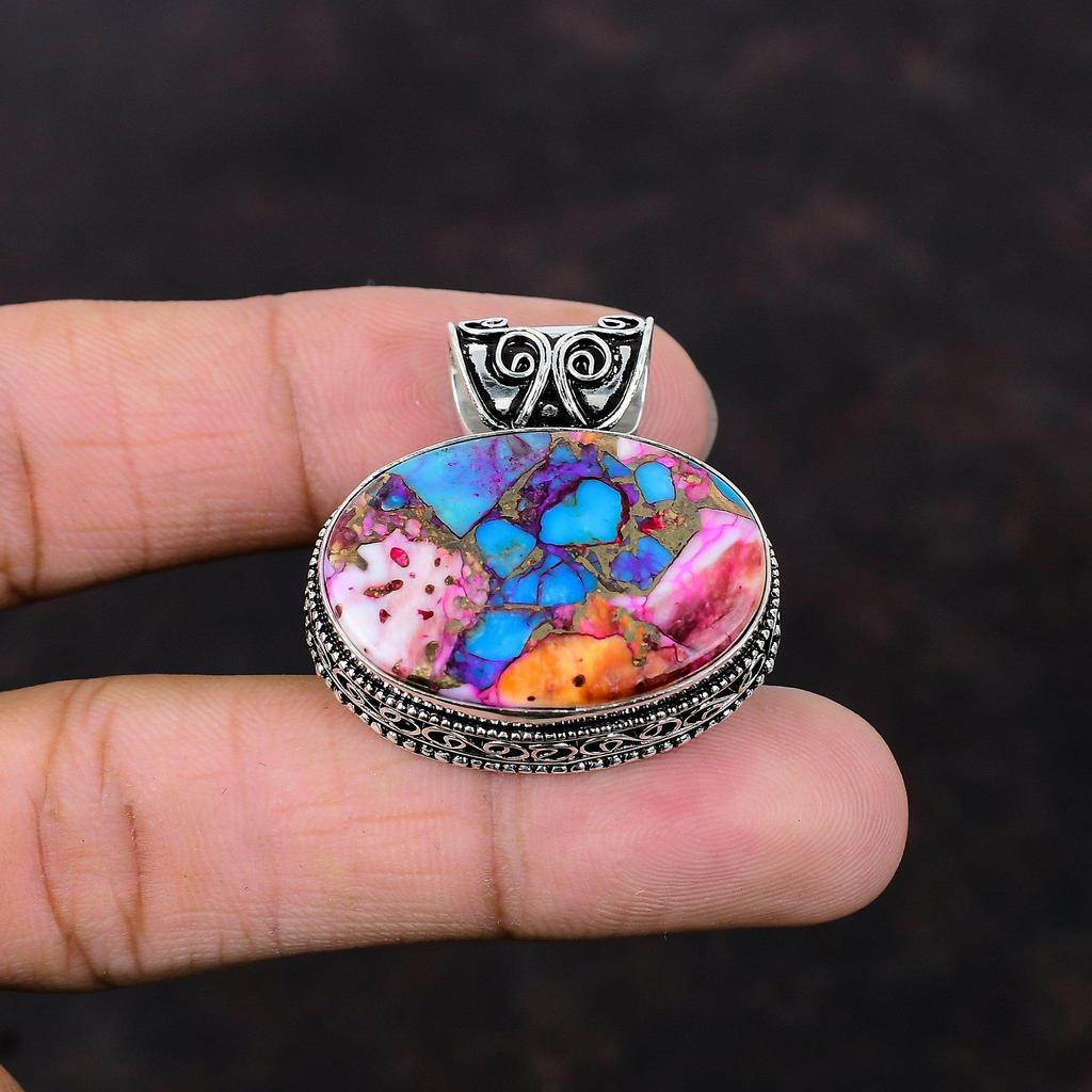 Натуральный Kingman Розовый Георгин Бирюза Подвеска Подвеска из драгоценного камня Винтажные ювелирные изделия Подвески из стерлингового серебра 925 пробы Подвеска ручной работы Подарок на помолвку