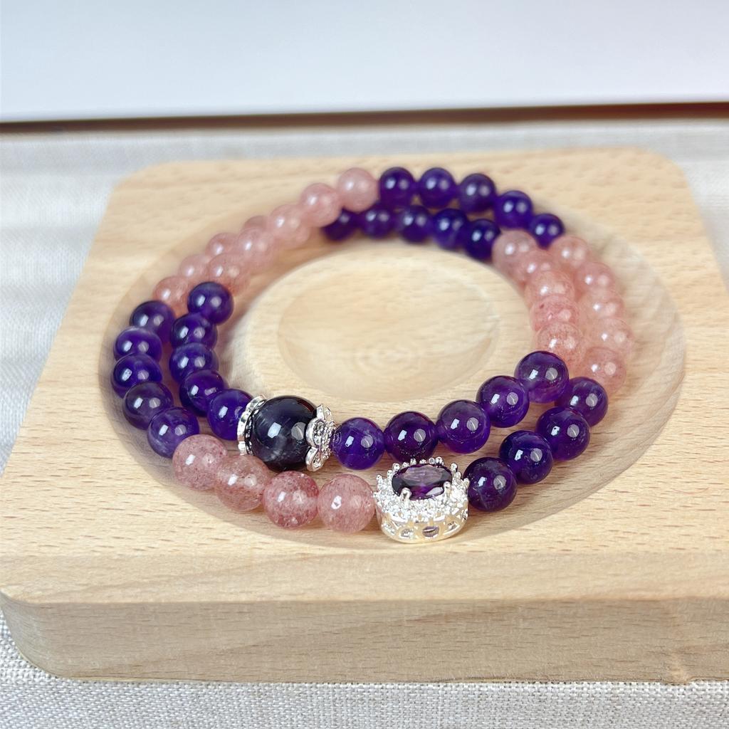 Amethyst Strawberry Crystal Stacked Bracelet Bangles Women Fashion Jewelry Accessories Gift