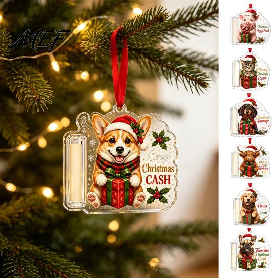 Graduation Money Gift Christmas Cash Holder Ornament, Cute Dog Clear for Decorative Gift, Xmas Tree Hanging Decoration Holiday Party Supplies