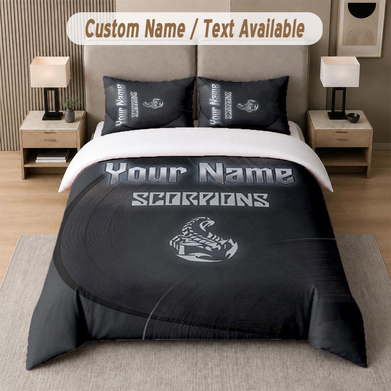 Custom Bedding Set Scorpions Pattern, Print Name Text 1 Duvet Cover plus 2 Pillowcases Home Textile
