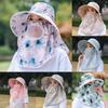 Pattern Flower Fan Women Breathable Sunshade Hat With Detachable Face Mask