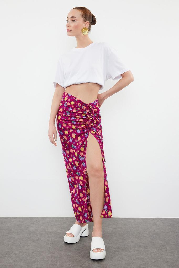 Women's Style Skirt Fuchsia Patterned Woven Skirt