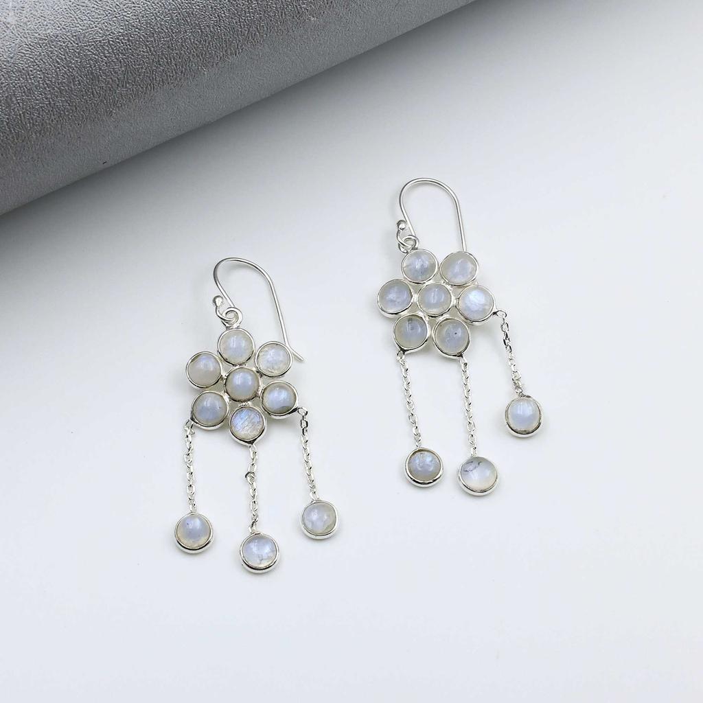 925 Sterling Silver Earring, Moonstone Gemstone Earring, Dangle Earring, Designer Earring, Floral Earring, Women Earring