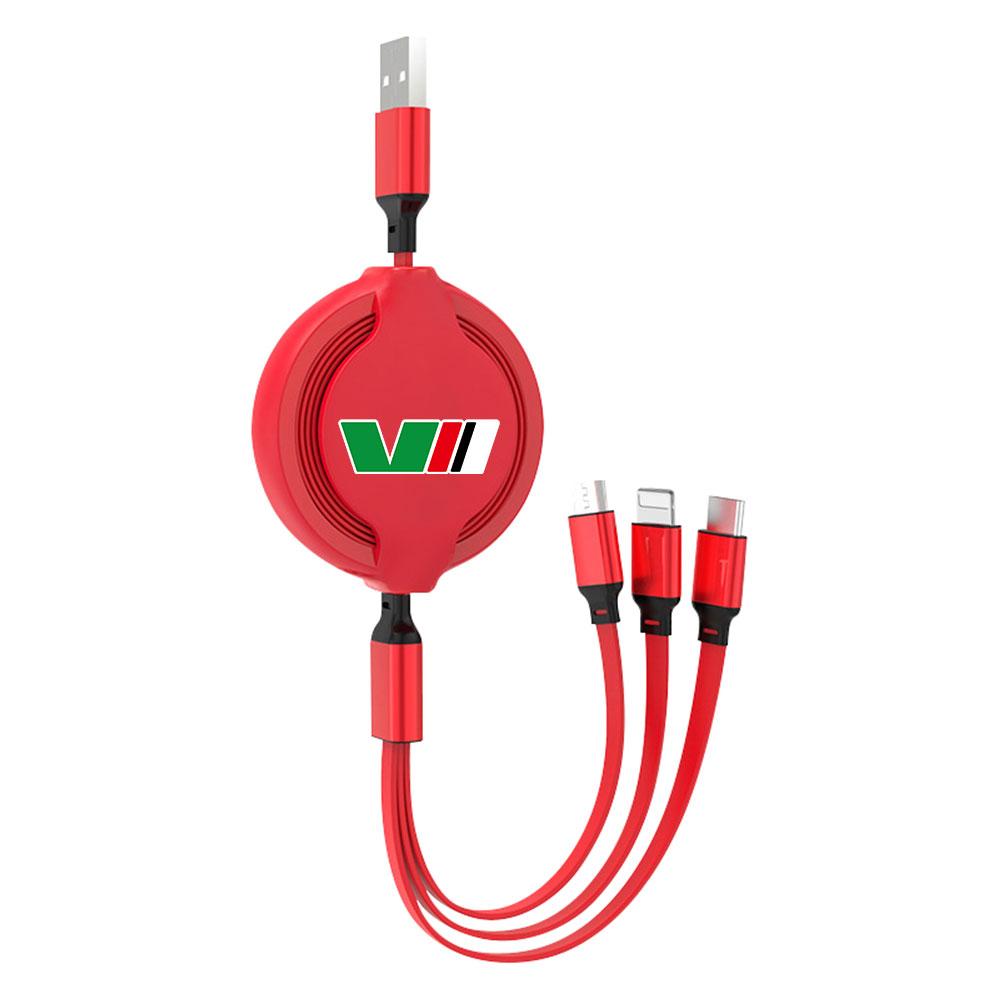 BATB7 Retractable USB Cable Phone Fast Charger 3-in-1 Multi-head Charging Cable For Skoda Rapid Scala Kodiaq Fabia Karoq Octavia 3 VII