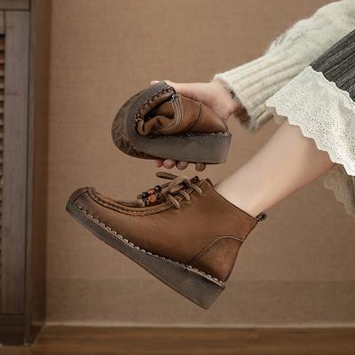 Новые женские ботильоны на флисе с высоким голенищем, ретро клиновидный каблук, мягкая подошва, боковая молния