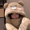 New Blush Bear Plush Hat for Women In Winter Warmth Lei Feng Hat Scarf Gloves One Piece Set