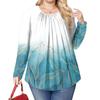 Women's Plus Size Fashion Printed Casual Pleated Round Neck Long Sleeve Top