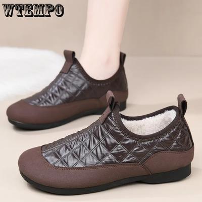 Осенне-зимние теплые плюшевые туфли большого размера из искусственной кожи без застежек, повседневные женские туфли из искусственной кожи, однотонные, с мягкой подошвой, нескользящие, на плоском каблуке