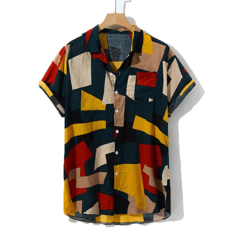 Мужская одежда с принтом Европейская и американская летняя пляжная мужская рубашка с короткими рукавами и принтом