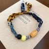 Love Pendant Wood Bead Necklace Multicolor Bohemian Choker Patchwork Cloth Chain Necklace  Gift